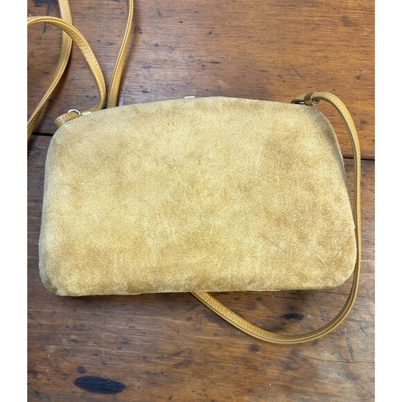 Vintage Tan Suede Handbag Purse Hard Sided Clasp Close Made In Italy READ - Picture 3 of 14